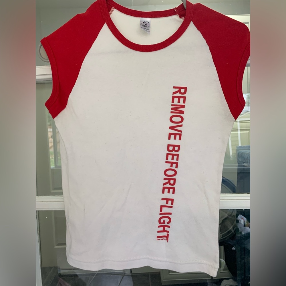 Aviation shirt. Women’s Petite/youth. Remove before flight Cap sleeve t-shirt